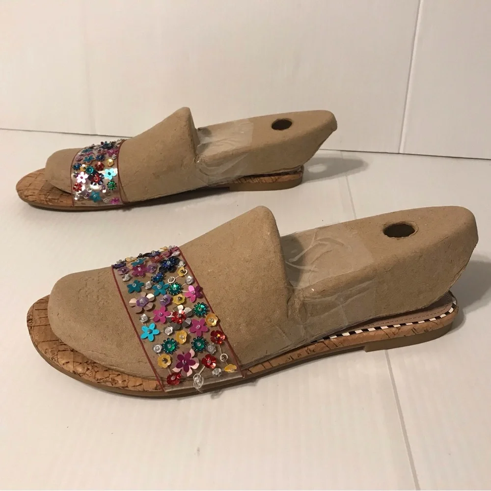 Betsy Johnson embellished beads slide on flat sandals fits size 8 - Picture 2 of 7